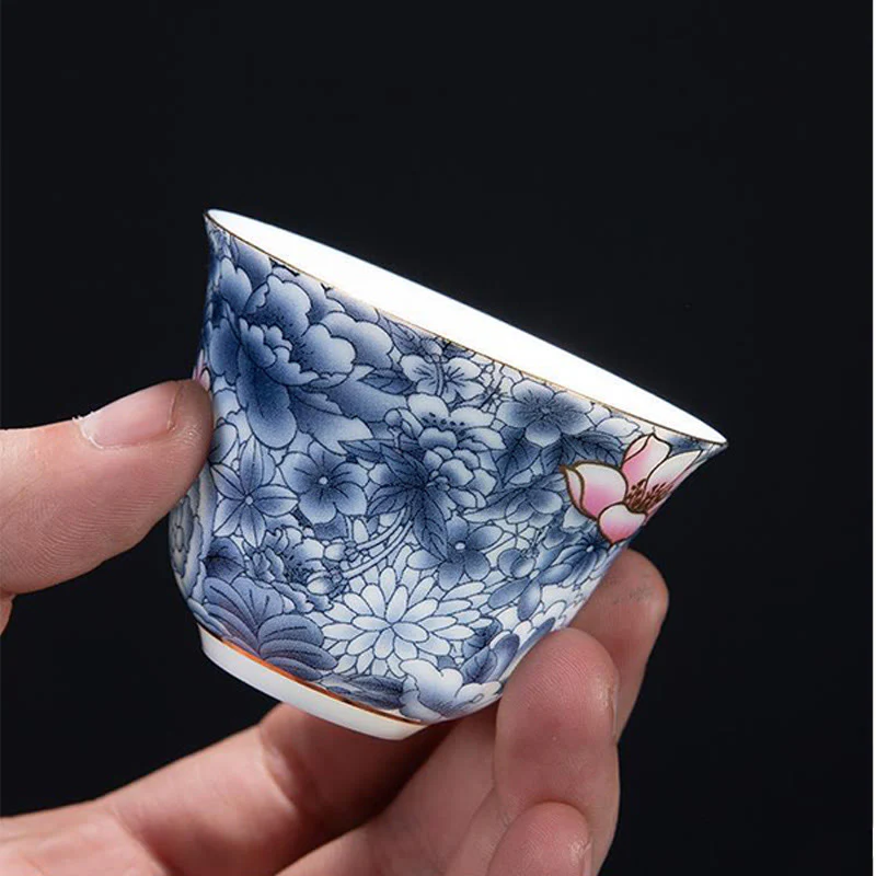 Buddha Stones Fiori colorati Orchidea Onde del mare Blu e bianco Porcellana Tazza da tè in ceramica Tazza da tè Kung Fu - Image 10