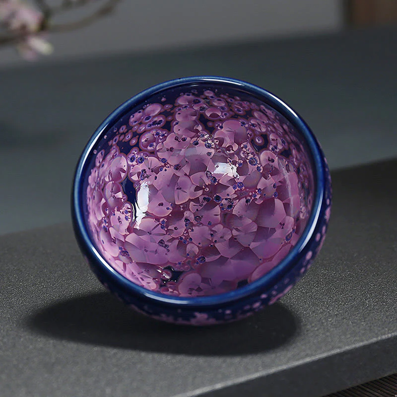 Buddha Stones Fiori di Iris Colorati Forno Cinese Jianzhan Cambiamento Tazza da Tè in Porcellana Tazza da Tè Tenmoku Kung Fu