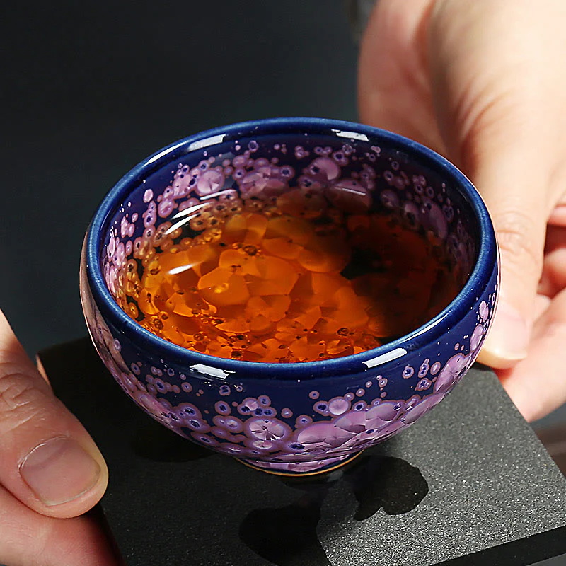 Buddha Stones Fiori di Iris Colorati Forno Cinese Jianzhan Cambiamento Tazza da Tè in Porcellana Tazza da Tè Tenmoku Kung Fu - Image 3
