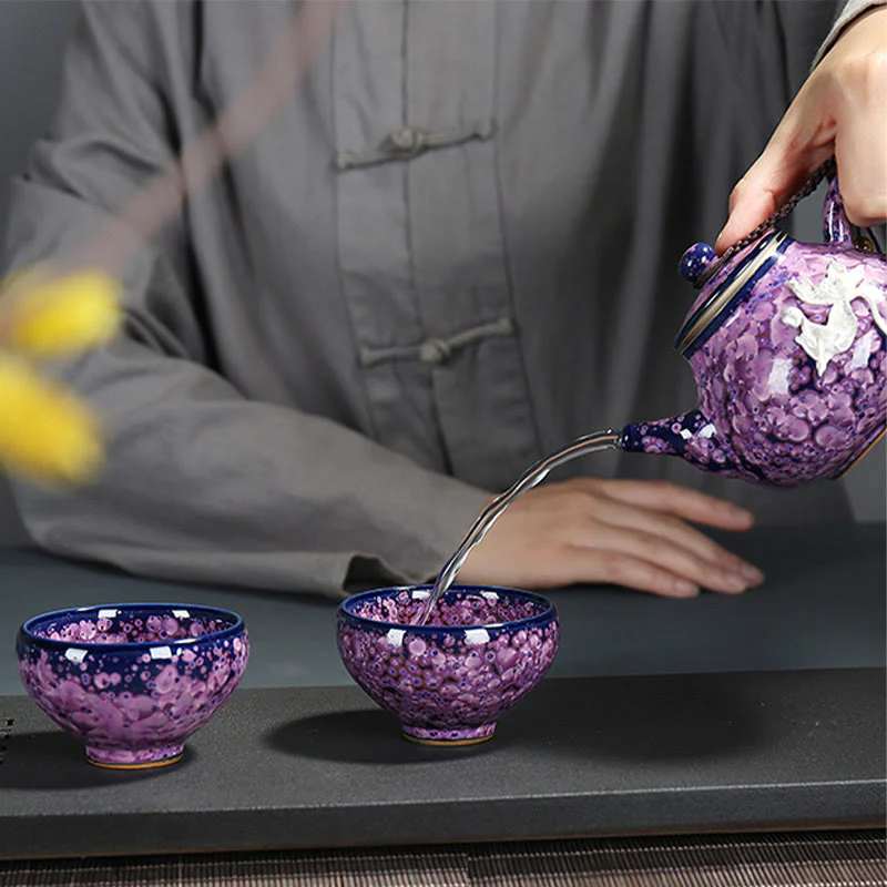 Buddha Stones Fiori di Iris Colorati Forno Cinese Jianzhan Cambiamento Tazza da Tè in Porcellana Tazza da Tè Tenmoku Kung Fu - Image 8