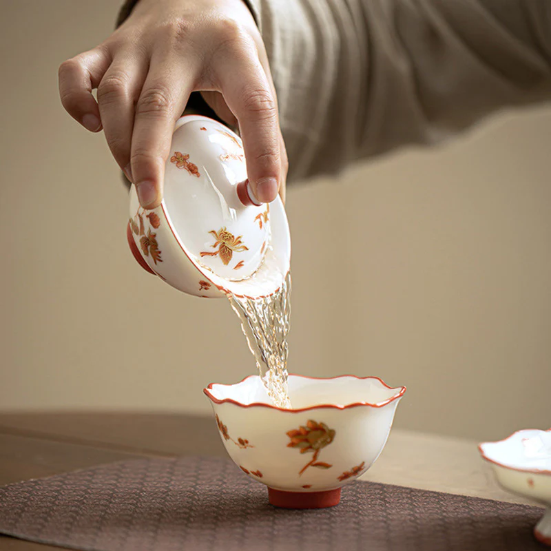 Buddha Stones Fiori di porcellana bianca Gaiwan in ceramica Sancai Tazza da tè Kung Fu Tazza da tè e piattino con coperchio - Image 18