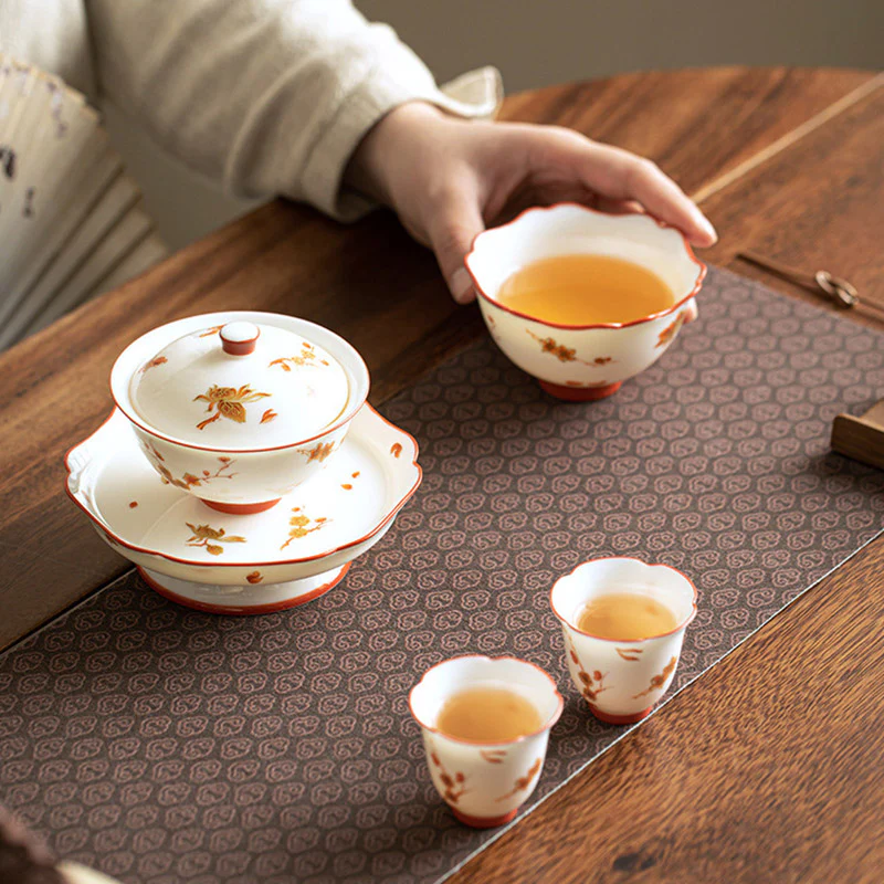 Buddha Stones Fiori di porcellana bianca Gaiwan in ceramica Sancai Tazza da tè Kung Fu Tazza da tè e piattino con coperchio - Image 5