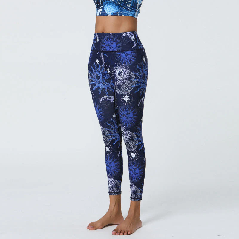 Buddha Stones Fiori Piume Sole Luna Stampa Sport Fitness Yoga Vita Alta Leggings Pantaloni Donna - Image 11