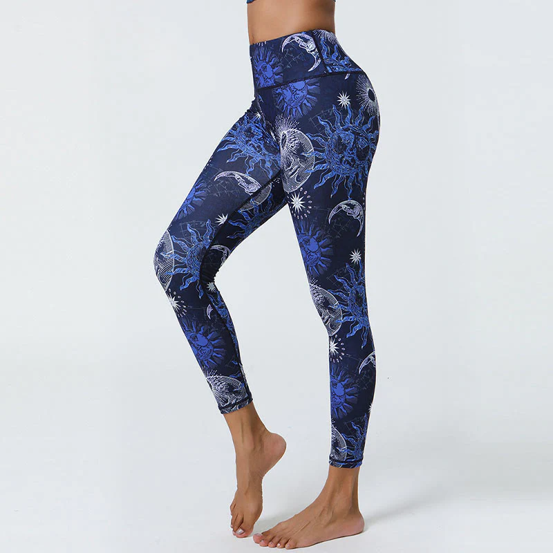 Buddha Stones Fiori Piume Sole Luna Stampa Sport Fitness Yoga Vita Alta Leggings Pantaloni Donna - Image 12