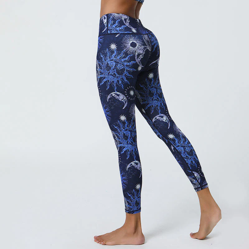 Buddha Stones Fiori Piume Sole Luna Stampa Sport Fitness Yoga Vita Alta Leggings Pantaloni Donna - Image 13