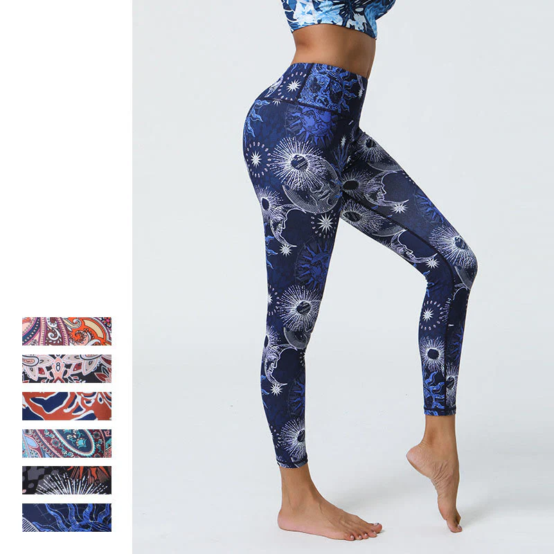 Buddha Stones Fiori Piume Sole Luna Stampa Sport Fitness Yoga Vita Alta Leggings Pantaloni Donna - Image 15