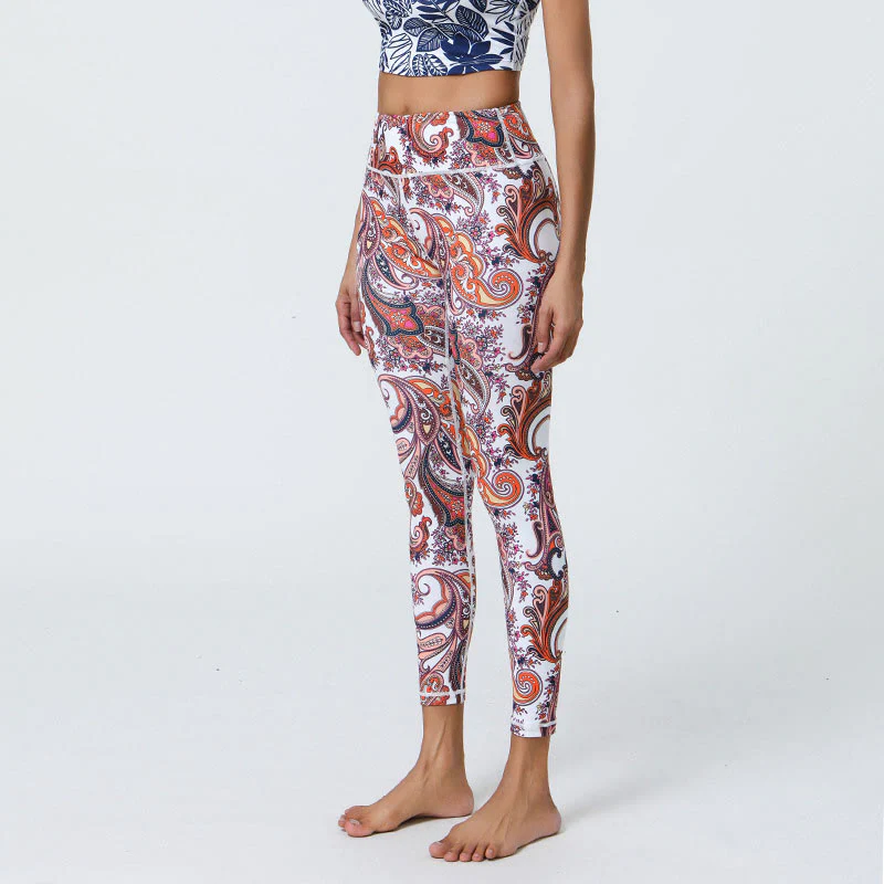 Buddha Stones Fiori Piume Sole Luna Stampa Sport Fitness Yoga Vita Alta Leggings Pantaloni Donna - Image 17