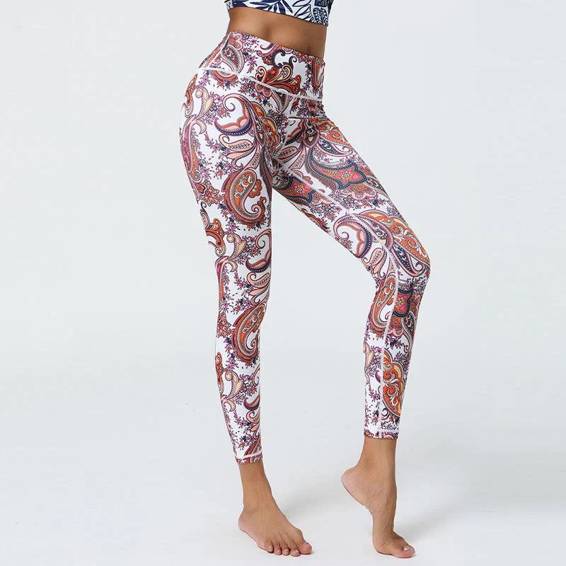 Buddha Stones Fiori Piume Sole Luna Stampa Sport Fitness Yoga Vita Alta Leggings Pantaloni Donna - Image 19