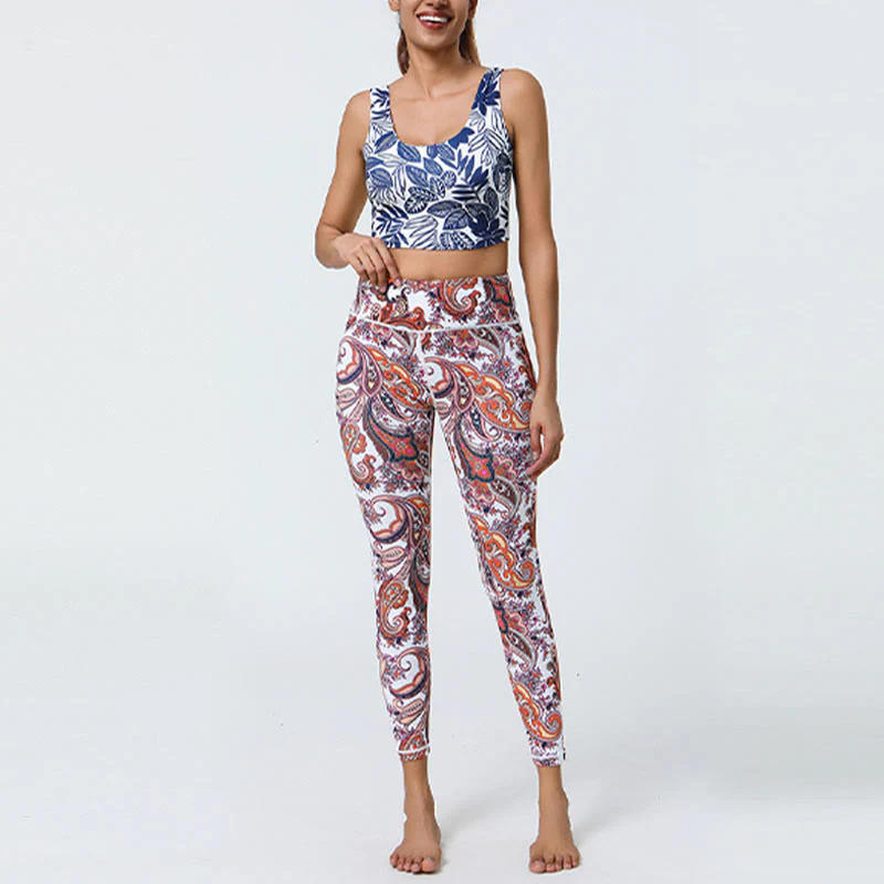 Buddha Stones Fiori Piume Sole Luna Stampa Sport Fitness Yoga Vita Alta Leggings Pantaloni Donna - Image 21