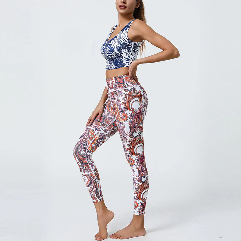 Buddha Stones Fiori Piume Sole Luna Stampa Sport Fitness Yoga Vita Alta Leggings Pantaloni Donna - Image 22
