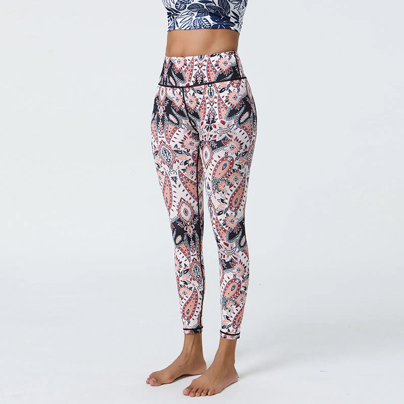 Buddha Stones Fiori Piume Sole Luna Stampa Sport Fitness Yoga Vita Alta Leggings Pantaloni Donna - Image 23