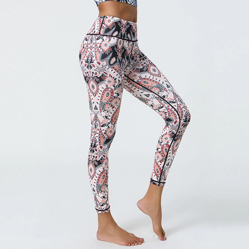 Buddha Stones Fiori Piume Sole Luna Stampa Sport Fitness Yoga Vita Alta Leggings Pantaloni Donna - Image 24