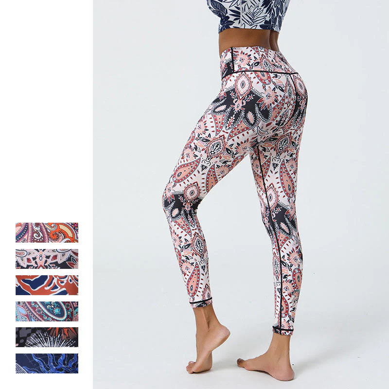 Buddha Stones Fiori Piume Sole Luna Stampa Sport Fitness Yoga Vita Alta Leggings Pantaloni Donna - Image 26