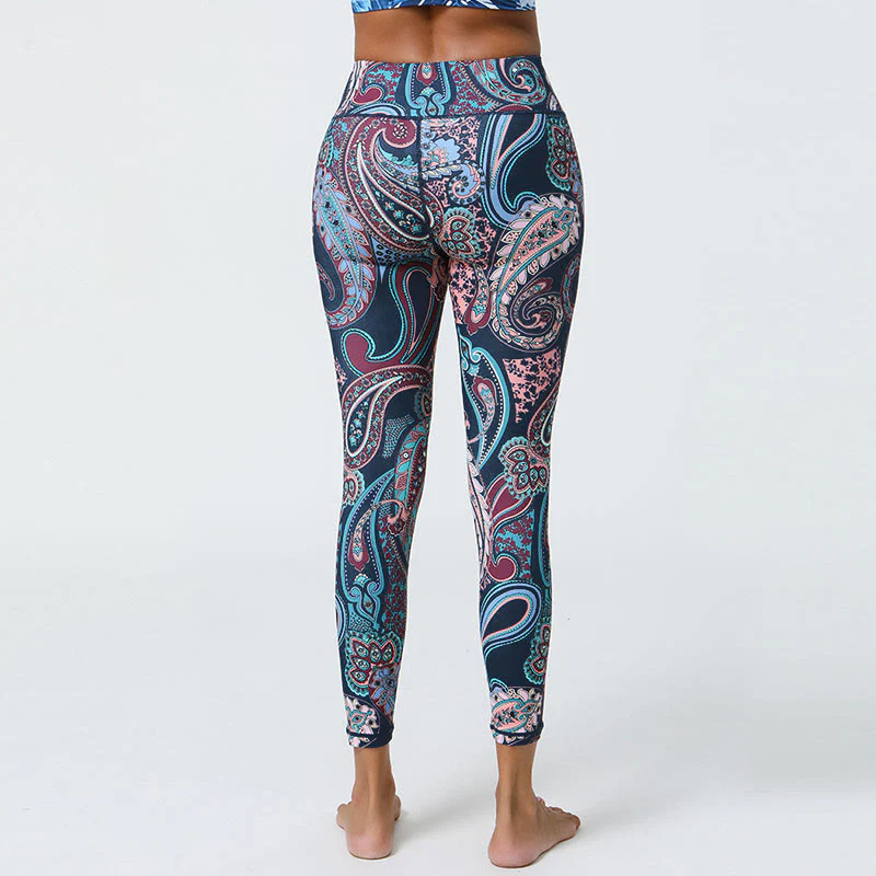 Buddha Stones Fiori Piume Sole Luna Stampa Sport Fitness Yoga Vita Alta Leggings Pantaloni Donna - Image 3