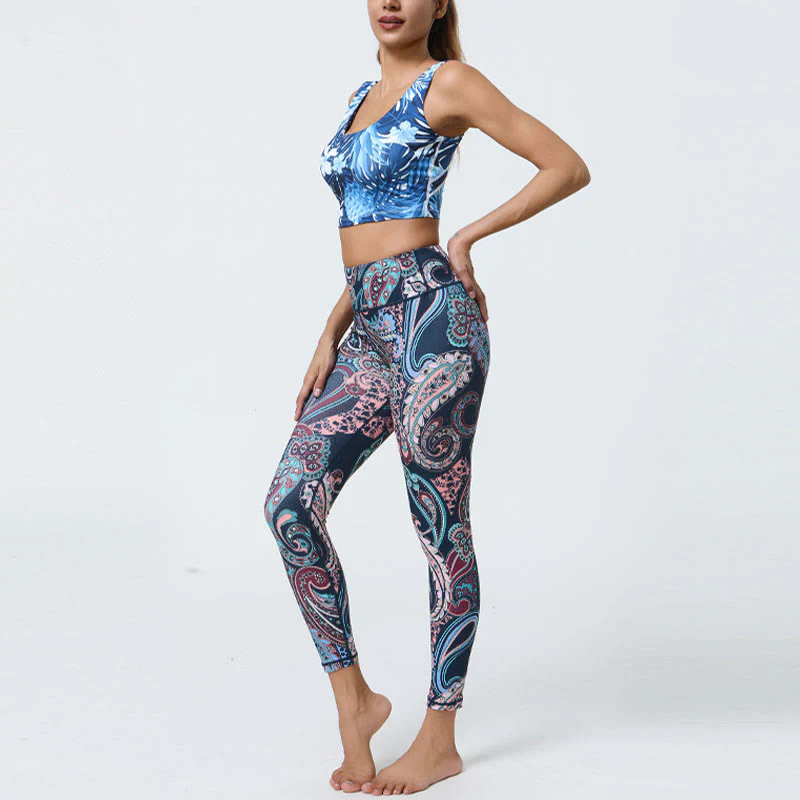 Buddha Stones Fiori Piume Sole Luna Stampa Sport Fitness Yoga Vita Alta Leggings Pantaloni Donna - Image 5