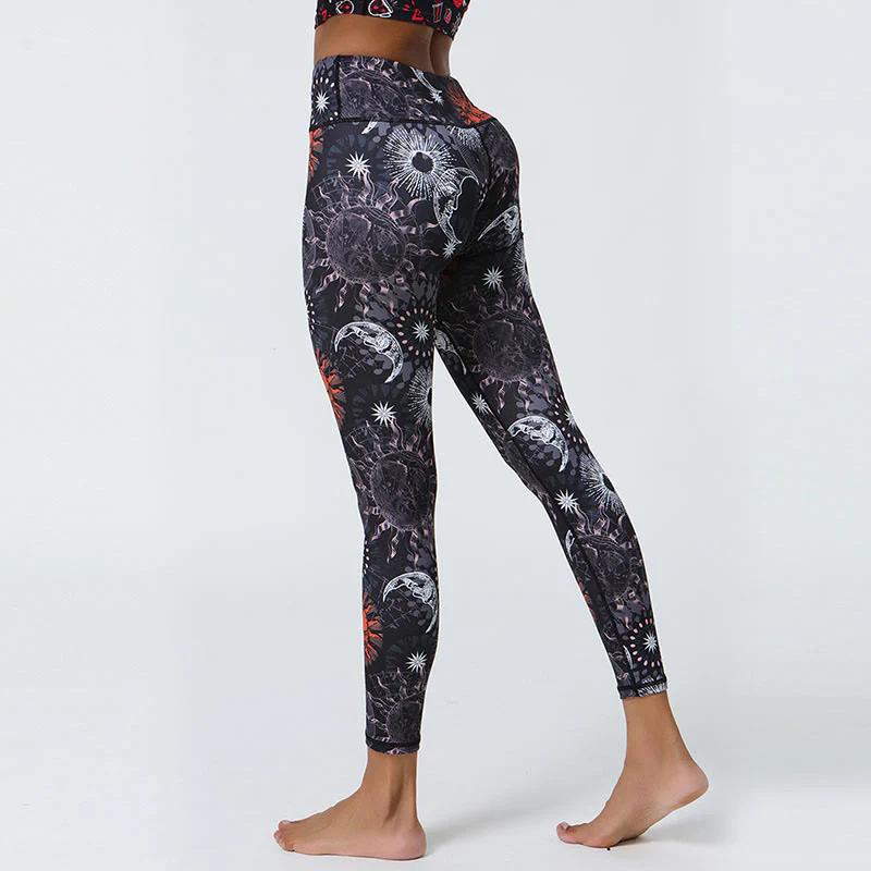 Buddha Stones Fiori Piume Sole Luna Stampa Sport Fitness Yoga Vita Alta Leggings Pantaloni Donna - Image 8