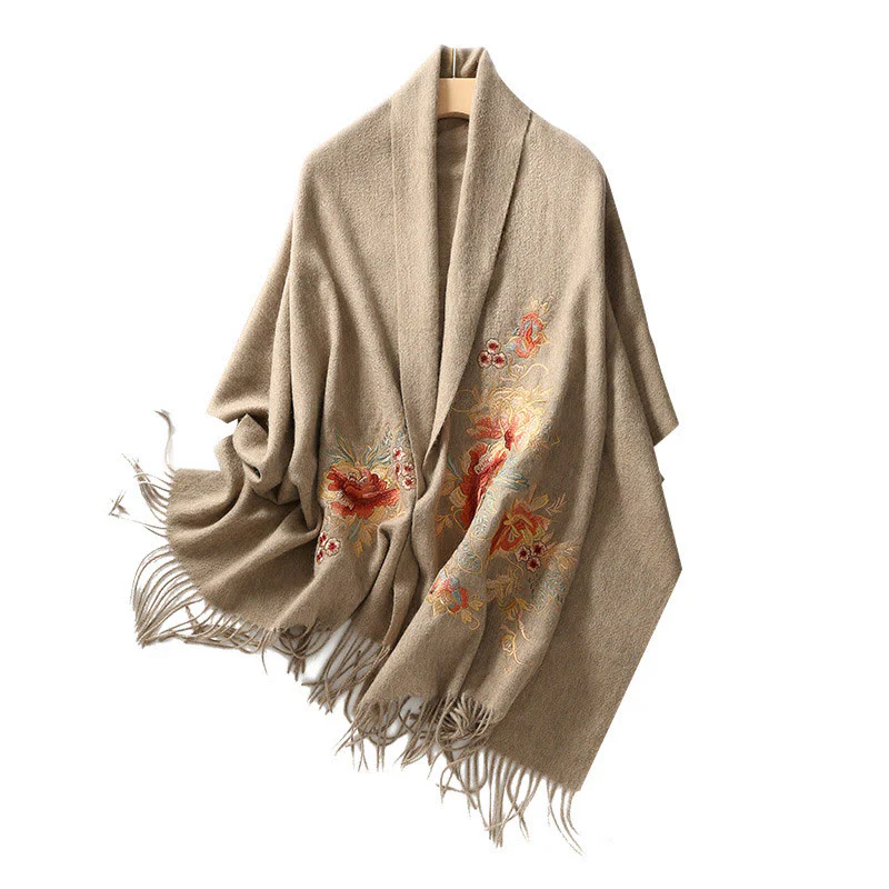 Buddha Stones, fiori rossi, foglie, ricami, nappa, sciarpa da viaggio invernale e calda - Image 11