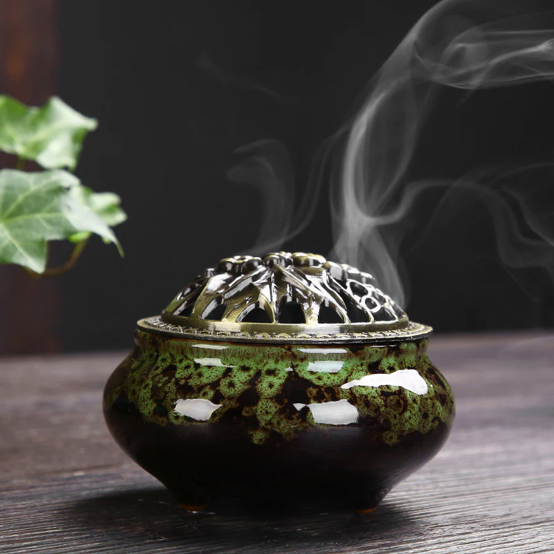 Buddha Stones Flower Pattern Ceramica Benedizione Meditazione Incenso Bruciatore Decorazione - Image 4