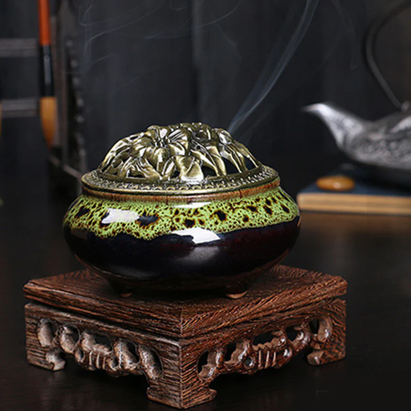 Buddha Stones Flower Pattern Ceramica Benedizione Meditazione Incenso Bruciatore Decorazione - Image 5
