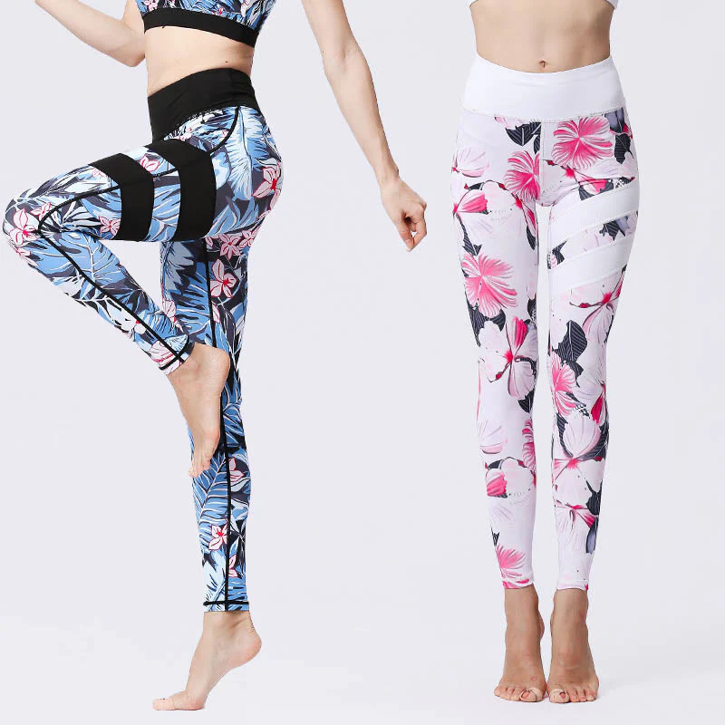 Buddha Stones Flower Petal Leaves Stampa Sport Esercizio Fitness Vita Alta Leggings Pantaloni Yoga Donna
