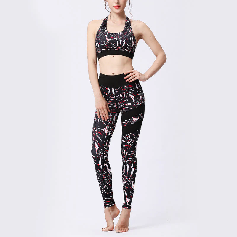 Buddha Stones Flower Petal Leaves Stampa Sport Esercizio Fitness Vita Alta Leggings Pantaloni Yoga Donna - Image 30