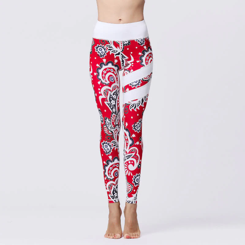 Buddha Stones Flower Petal Leaves Stampa Sport Esercizio Fitness Vita Alta Leggings Pantaloni Yoga Donna - Image 36