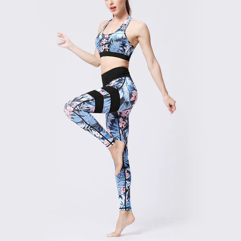 Buddha Stones Flower Petal Leaves Stampa Sport Esercizio Fitness Vita Alta Leggings Pantaloni Yoga Donna - Image 7