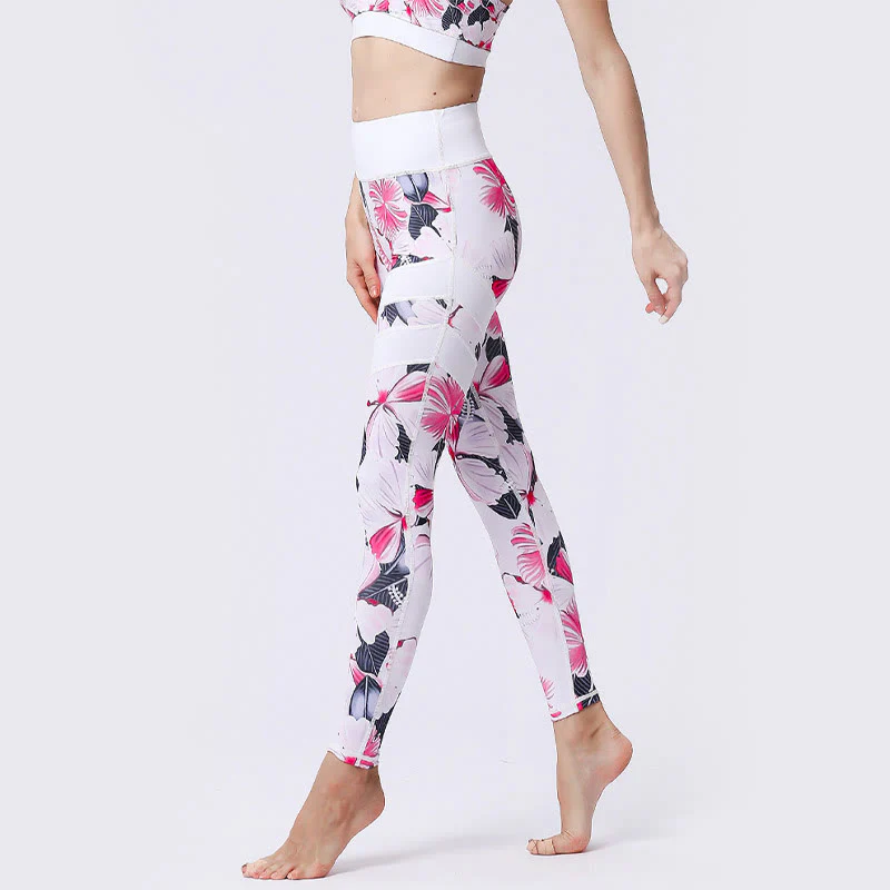 Buddha Stones Flower Petal Leaves Stampa Sport Esercizio Fitness Vita Alta Leggings Pantaloni Yoga Donna - Image 9