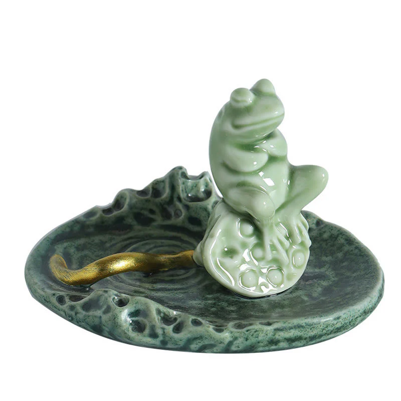 Buddha Stones Foglia Meditazione Rana Modello Guarigione Ceramica Bruciatore Incenso Decorazione - Image 21