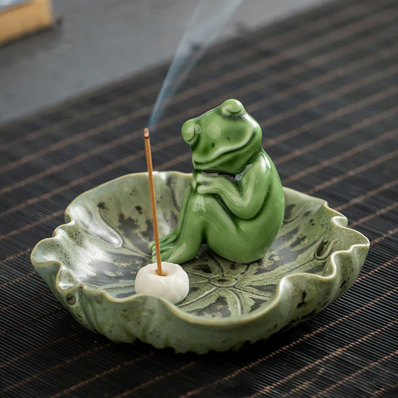 Buddha Stones Foglia Meditazione Rana Modello Guarigione Ceramica Bruciatore Incenso Decorazione - Image 22