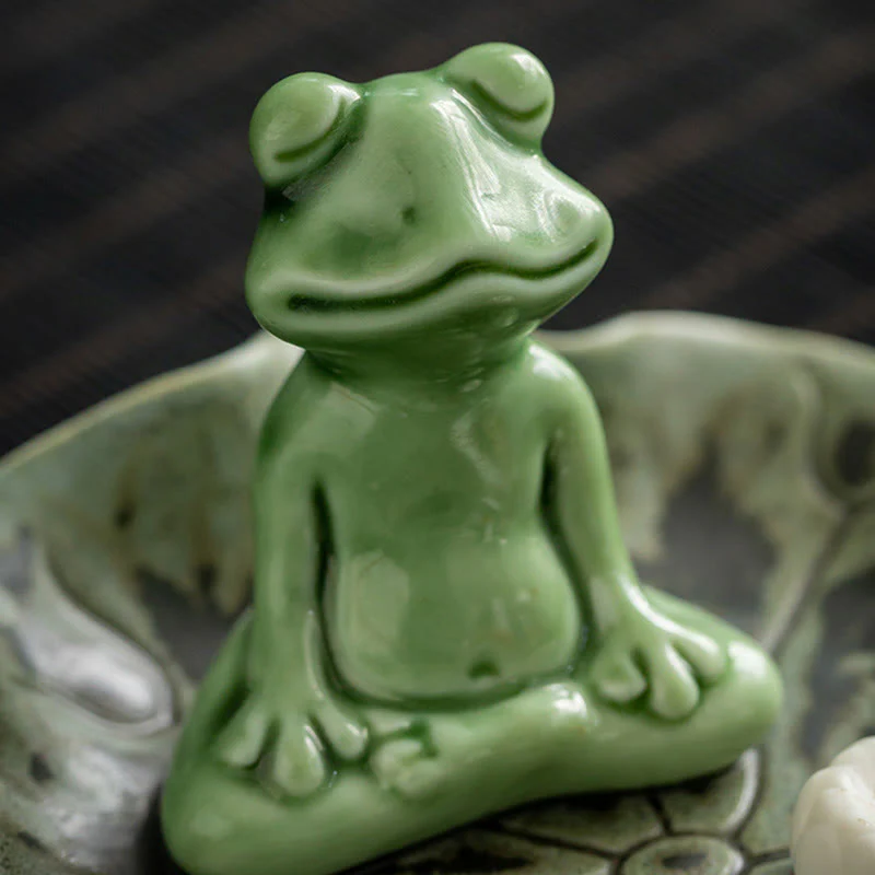 Buddha Stones Foglia Meditazione Rana Modello Guarigione Ceramica Bruciatore Incenso Decorazione - Image 9