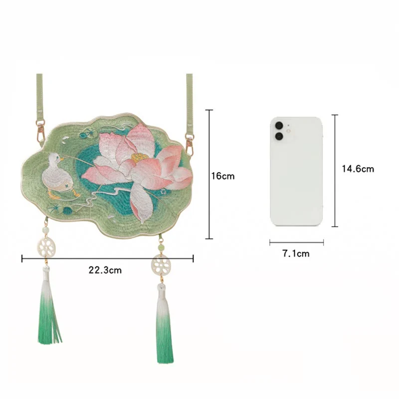 Buddha Stones Fortuna Ricamo Loto Koi Pesce Coniglio Fiore Borsa Hanfu Borsa a Tracolla Borsa a Tracolla - Image 16
