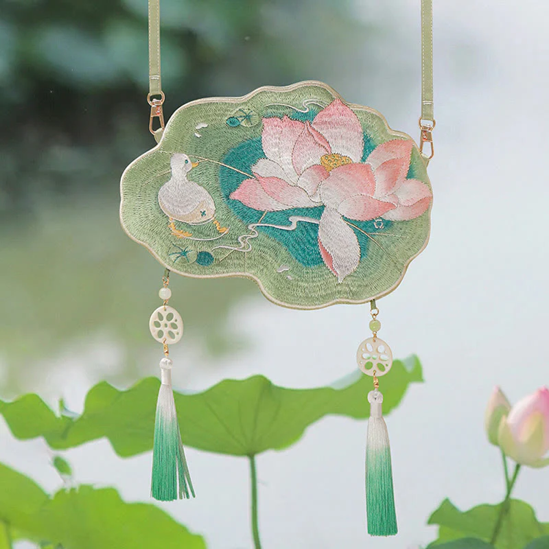 Buddha Stones Fortuna Ricamo Loto Koi Pesce Coniglio Fiore Borsa Hanfu Borsa a Tracolla Borsa a Tracolla - Image 2