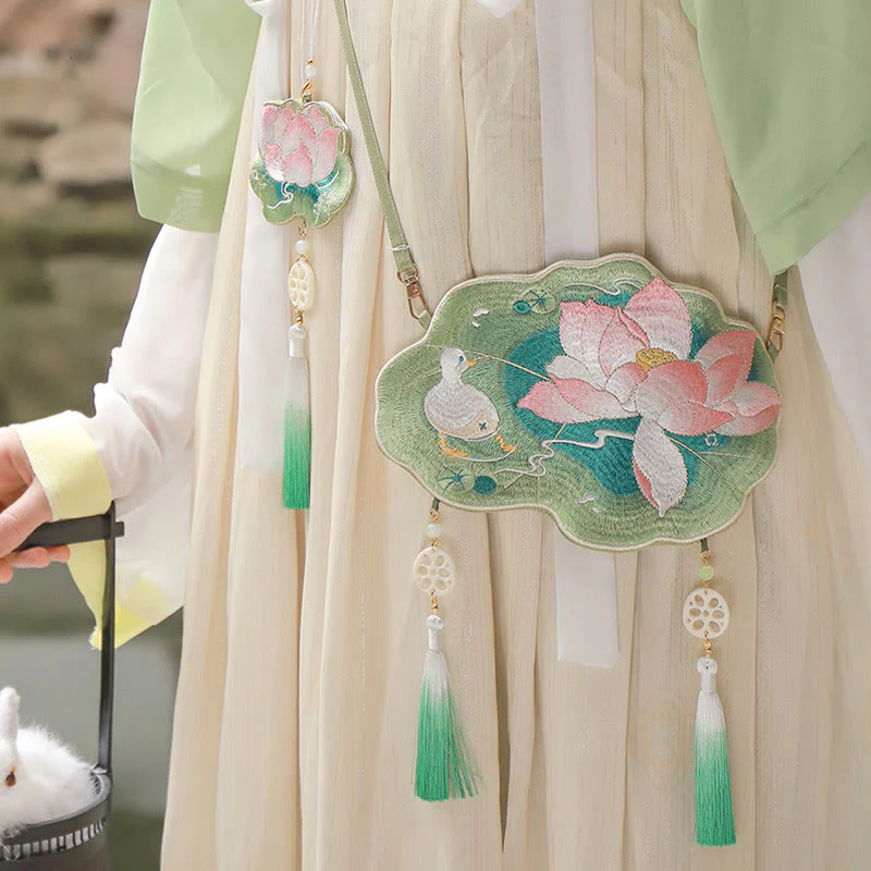 Buddha Stones Fortuna Ricamo Loto Koi Pesce Coniglio Fiore Borsa Hanfu Borsa a Tracolla Borsa a Tracolla - Image 3