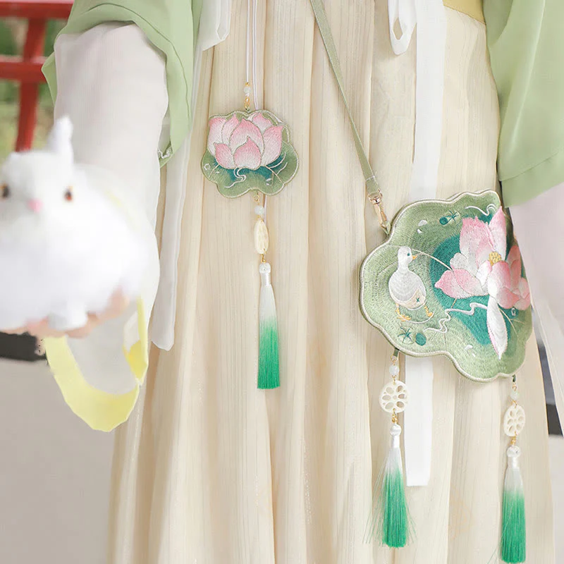 Buddha Stones Fortuna Ricamo Loto Koi Pesce Coniglio Fiore Borsa Hanfu Borsa a Tracolla Borsa a Tracolla - Image 9