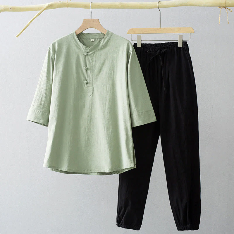 Buddha Stones Frog-Bottone Camicia Manica Tre Quarti Pantaloni Abito Uomo - Image 7