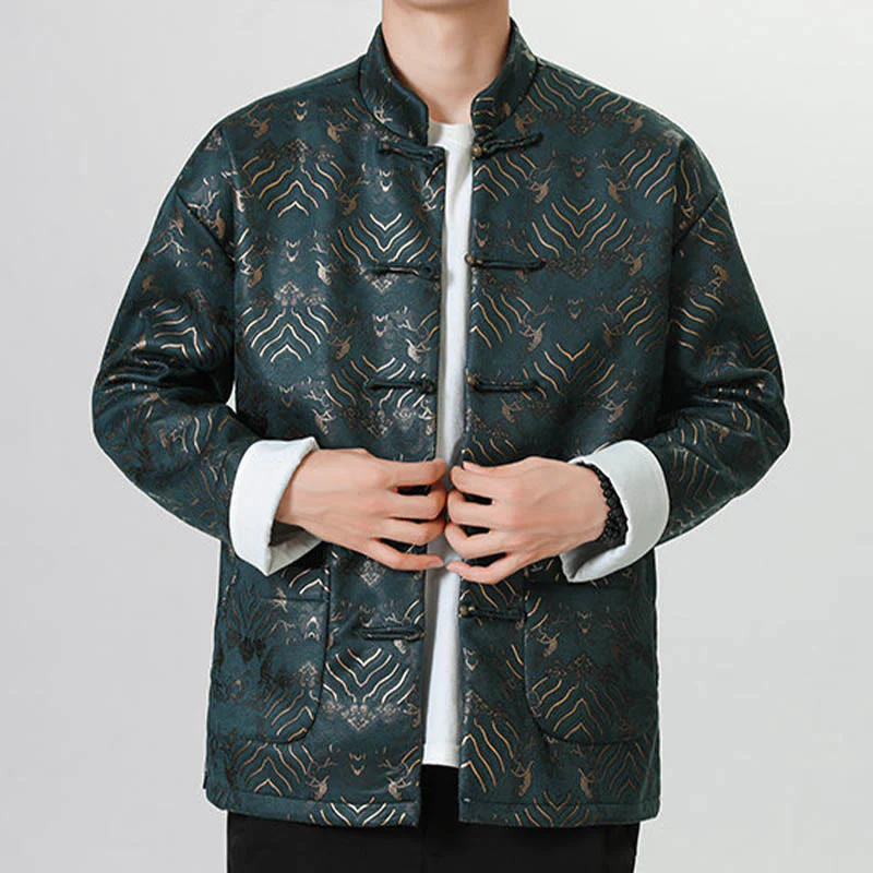 Buddha Stones Frog-Button Cinese Tang Suit Forma d'onda Camicia lunga Uomo Giacca Abbigliamento - Image 18