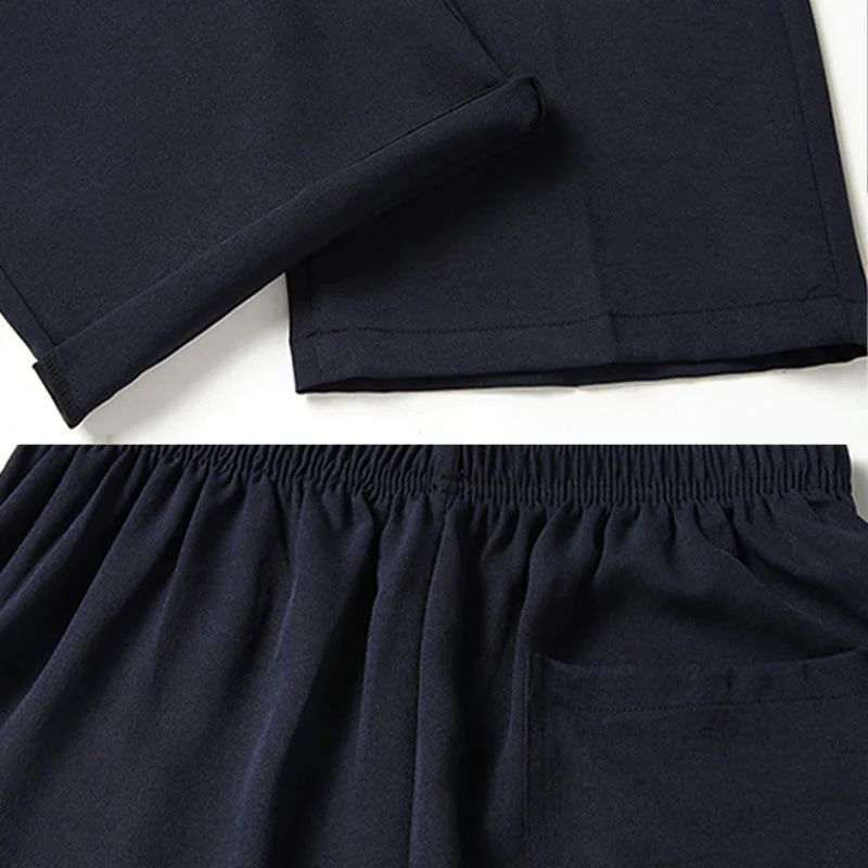 Buddha Stones Fu Carattere Cinese Nodo Ricamo Tang Suit Tradizionale Manica Corta Top Pantaloni Abbigliamento Uomo Set - Image 15