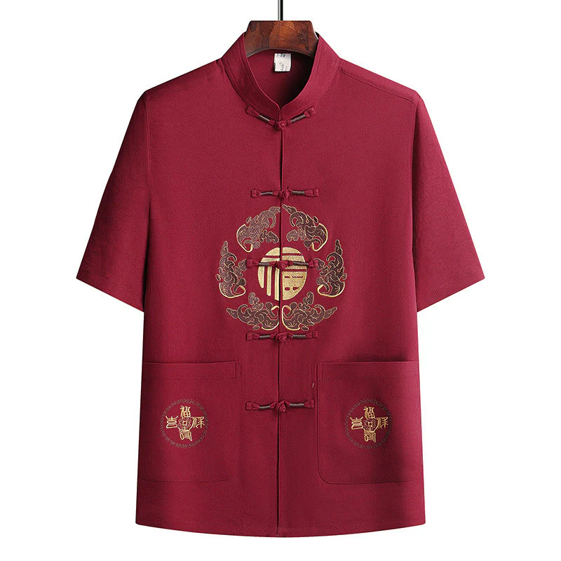Buddha Stones Fu Character Tang Suit Hanfu Tradizionale Uniforme Manica Corta Top Pantaloni Abbigliamento Uomo Set - Image 23