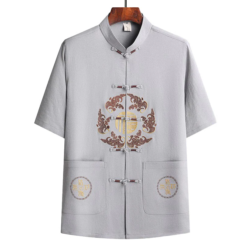 Buddha Stones Fu Character Tang Suit Hanfu Tradizionale Uniforme Manica Corta Top Pantaloni Abbigliamento Uomo Set - Image 7