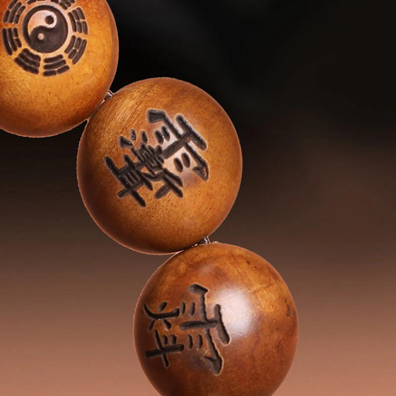 Buddha Stones Fulmine Colpito Legno di Giuggiola Yin Yang Bagua Caratteri Tabù Taoisti Braccialetto di Protezione Inciso - Image 12