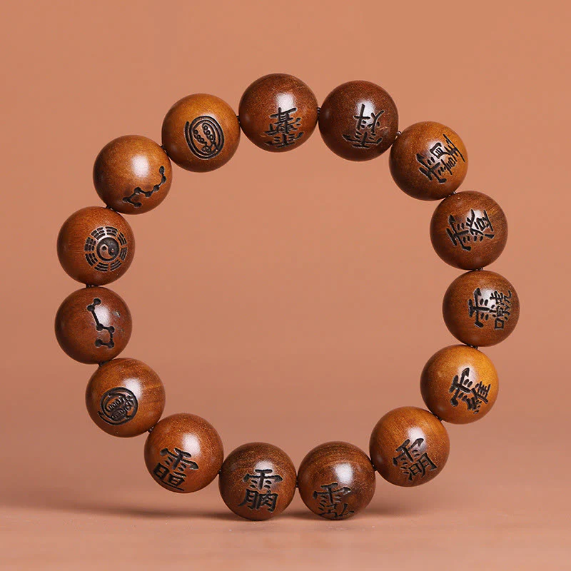 Buddha Stones Fulmine Colpito Legno di Giuggiola Yin Yang Bagua Caratteri Tabù Taoisti Braccialetto di Protezione Inciso - Image 3
