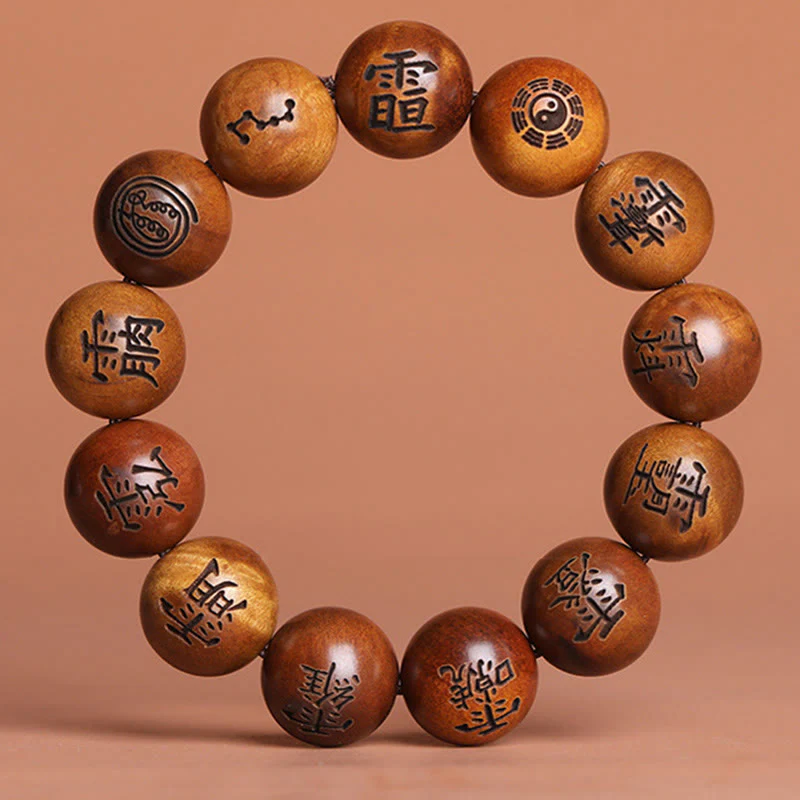 Buddha Stones Fulmine Colpito Legno di Giuggiola Yin Yang Bagua Caratteri Tabù Taoisti Braccialetto di Protezione Inciso - Image 4