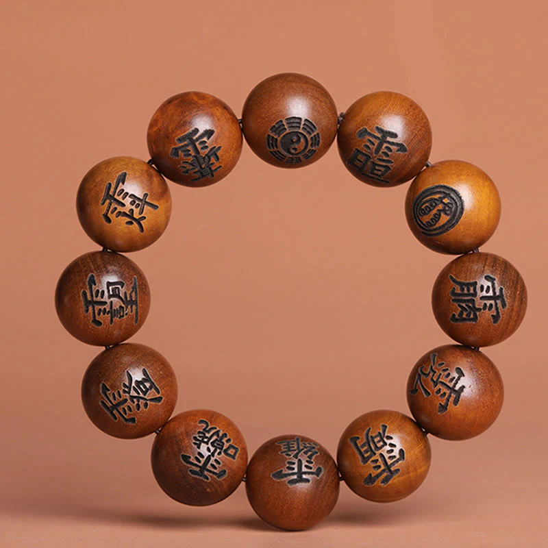 Buddha Stones Fulmine Colpito Legno di Giuggiola Yin Yang Bagua Caratteri Tabù Taoisti Braccialetto di Protezione Inciso - Image 5