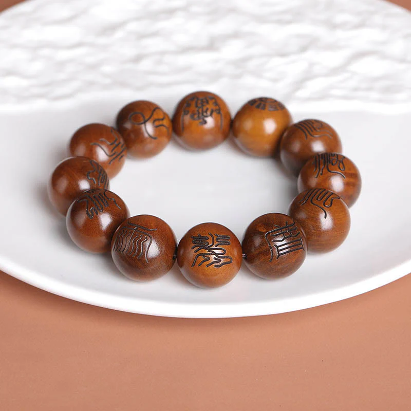 Buddha Stones Fulmine Colpito Legno di Giuggiola Yin Yang Bagua Taoista Tabù Scrittura Simbolo Braccialetto della Fortuna Inciso - Image 10