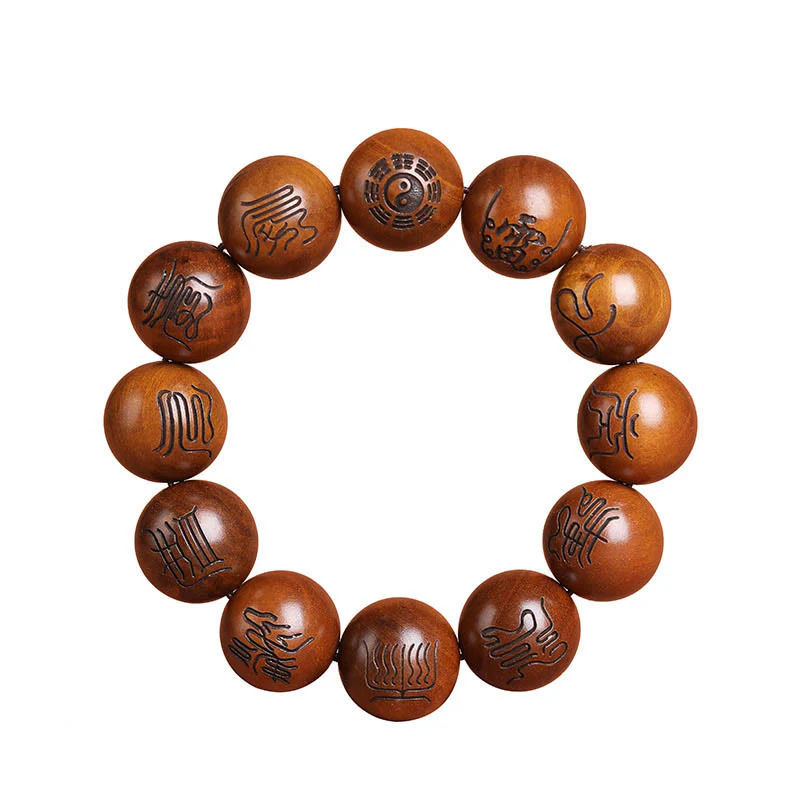 Buddha Stones Fulmine Colpito Legno di Giuggiola Yin Yang Bagua Taoista Tabù Scrittura Simbolo Braccialetto della Fortuna Inciso - Image 12