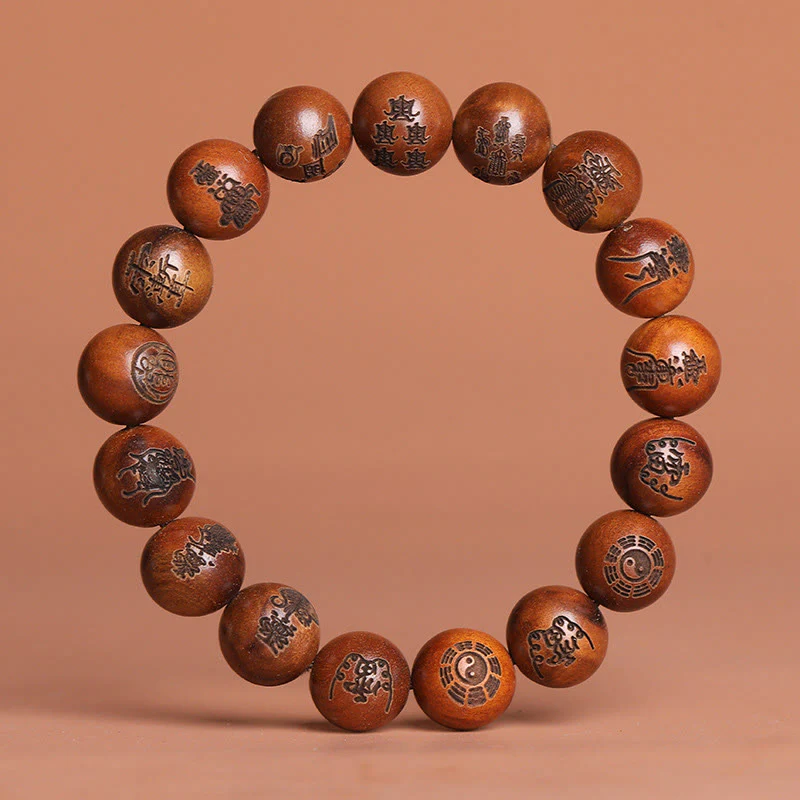 Buddha Stones Fulmine Colpito Legno di Giuggiola Yin Yang Bagua Taoista Tabù Scrittura Simbolo Braccialetto della Fortuna Inciso - Image 13