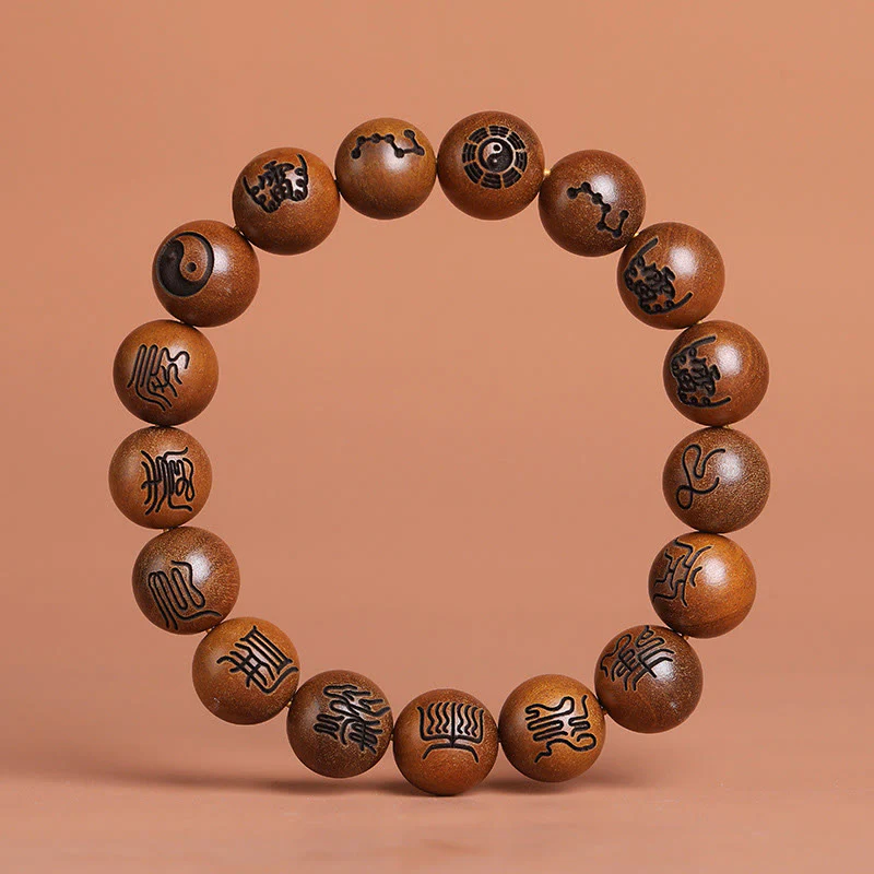 Buddha Stones Fulmine Colpito Legno di Giuggiola Yin Yang Bagua Taoista Tabù Scrittura Simbolo Braccialetto della Fortuna Inciso - Image 2