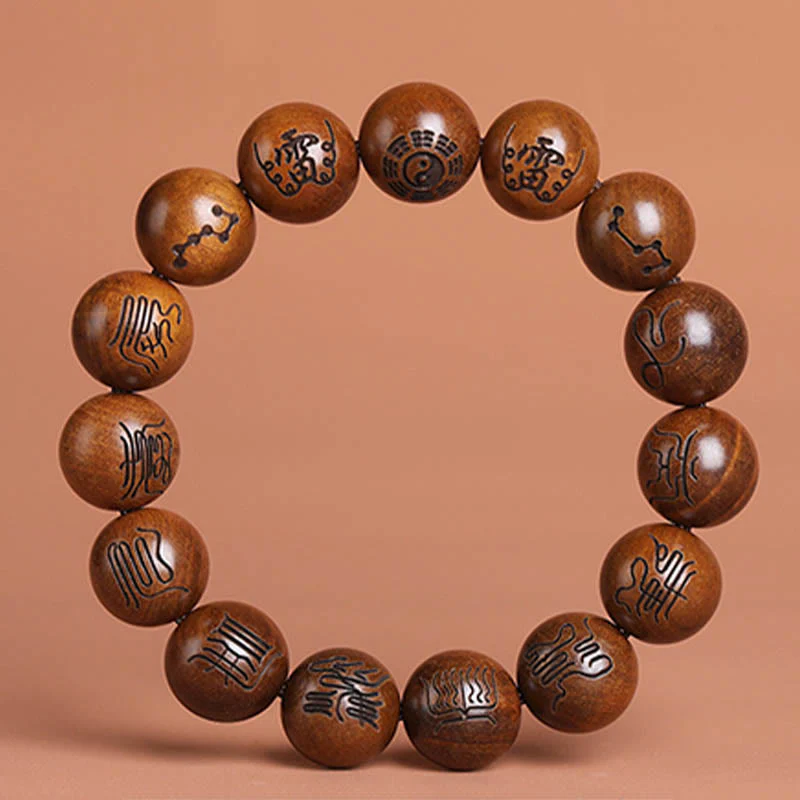 Buddha Stones Fulmine Colpito Legno di Giuggiola Yin Yang Bagua Taoista Tabù Scrittura Simbolo Braccialetto della Fortuna Inciso - Image 3