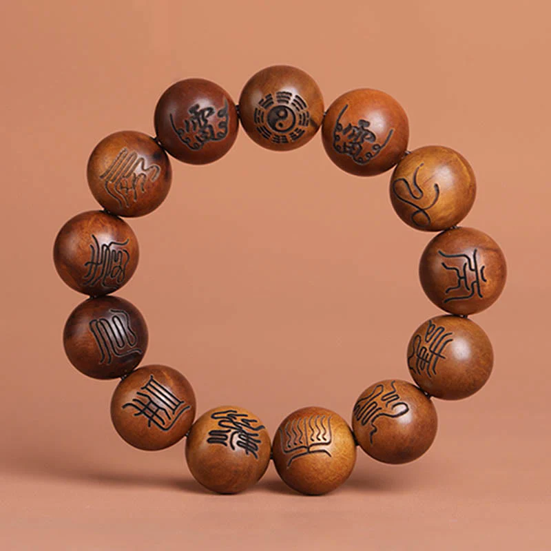 Buddha Stones Fulmine Colpito Legno di Giuggiola Yin Yang Bagua Taoista Tabù Scrittura Simbolo Braccialetto della Fortuna Inciso - Image 4